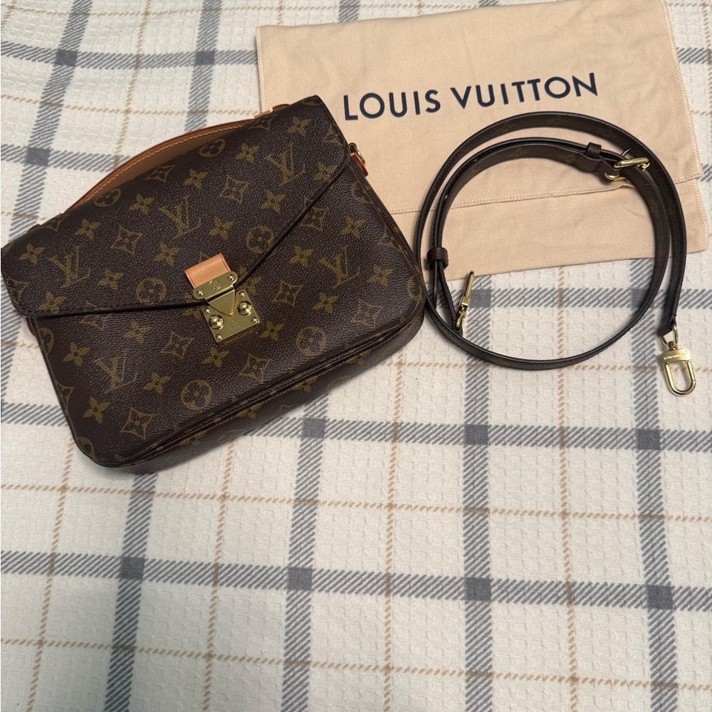 Louis Vuitton Monogram Brown Pouch with Gold Accents